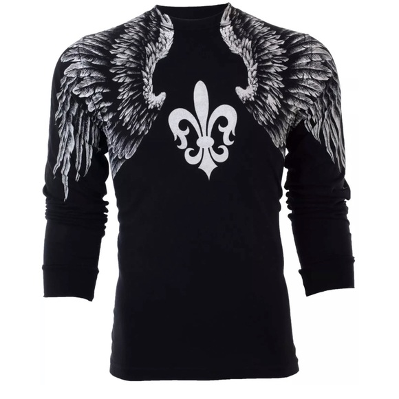 Xtreme Couture AFFLICTION Men's Long Sleeve Shirt AEROSMITH Biker Black - Picture 2 of 8